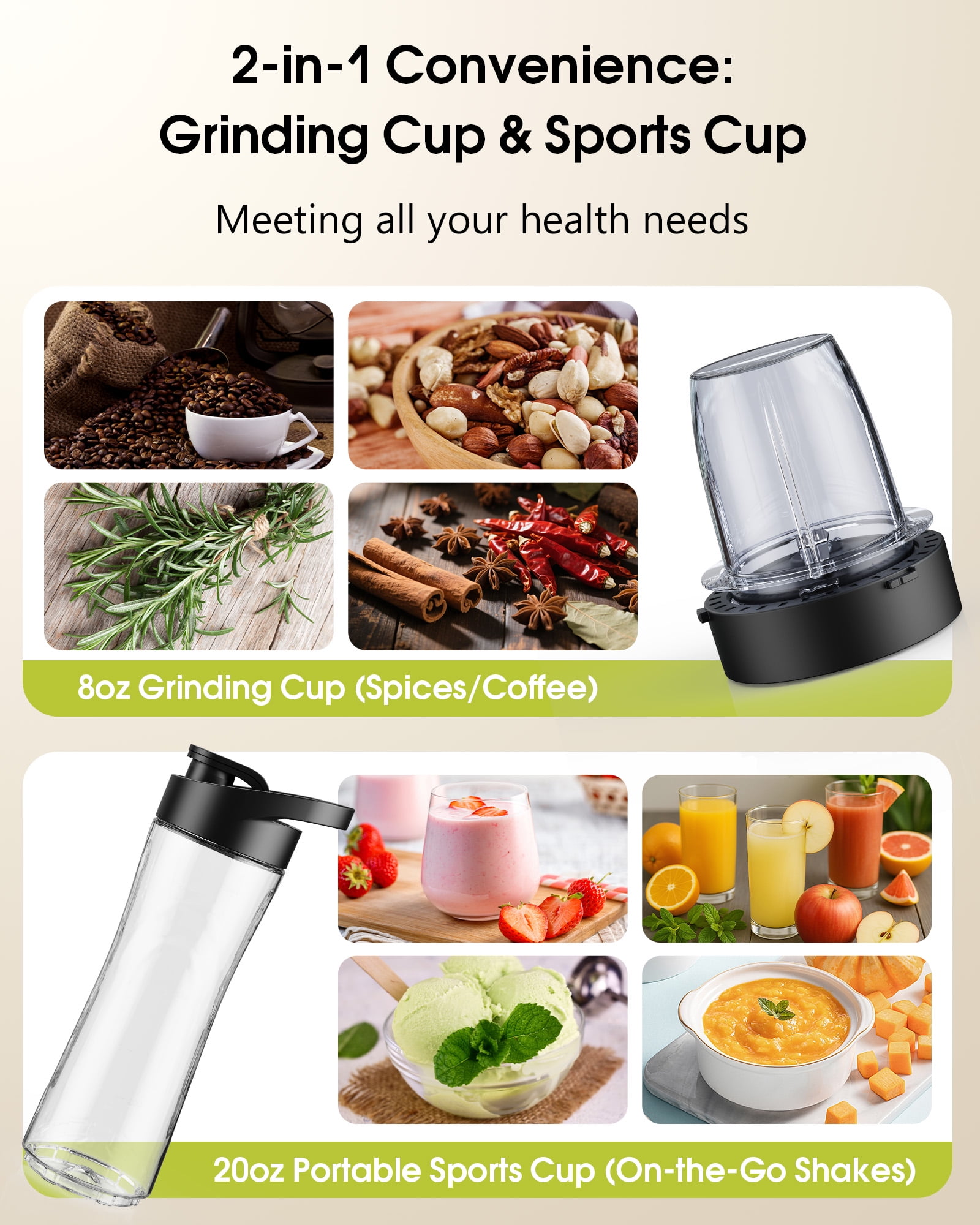 Open Box HoninJoy Kitchen Smoothies Blender, 51 Oz Large Capacity 5 Speeds, Electric Blender With Travel Jar, Grinder, Blender for Fruits, Ice, Coffee Bean