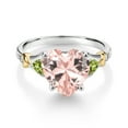 thumbnail image 2 of Gem Stone King 925 Silver and 10K Yellow Gold Peach Nano Morganite and Green Peridot and White Diamond Engagement Ring for Women | 3.38 Cttw | Heart Shape 10MM (Size 8), 2 of 3