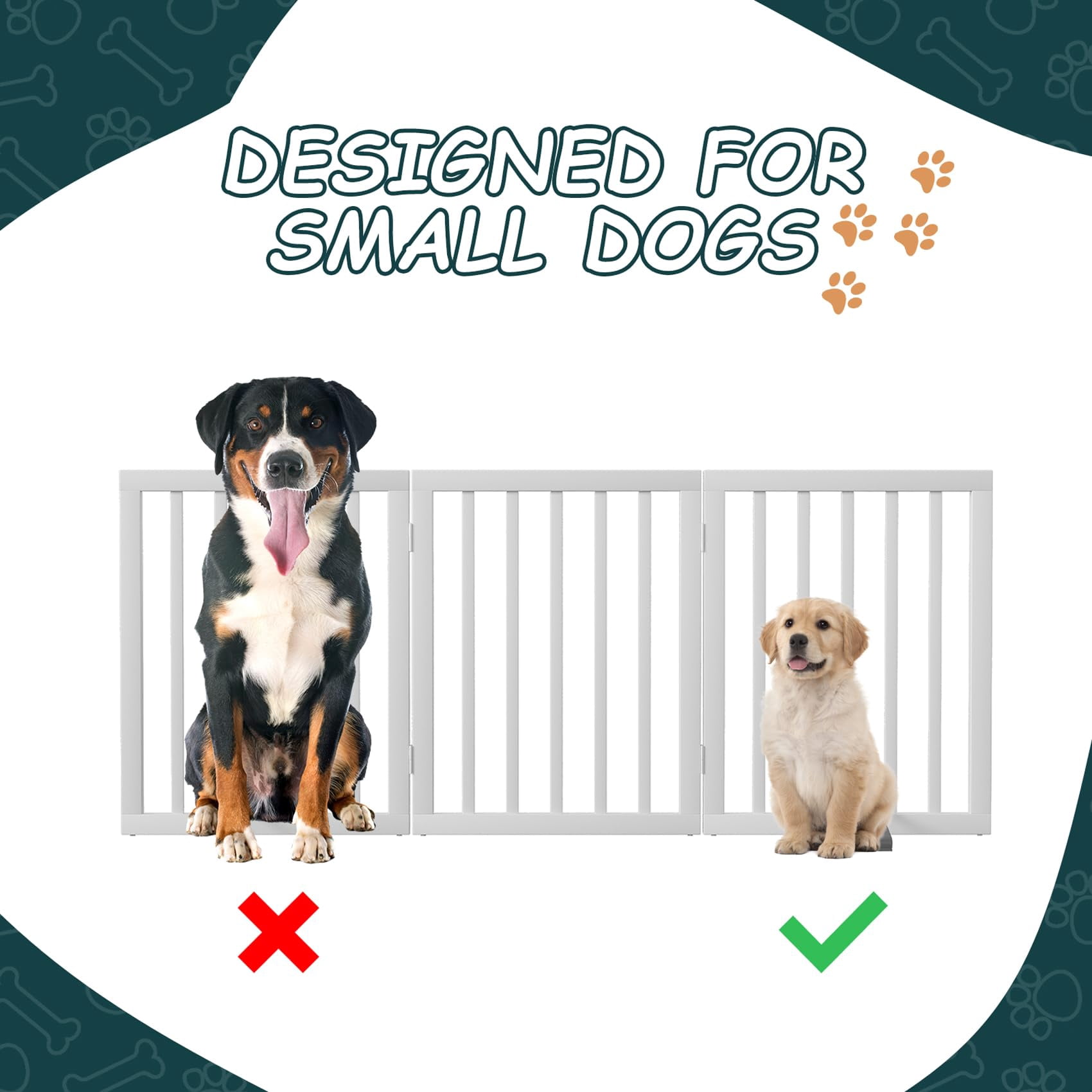 Semiocthome Foldable Dog Gate Bamboo Extra Wide Pet Gate with 2 Metal Stand for Indoor,White,55"W