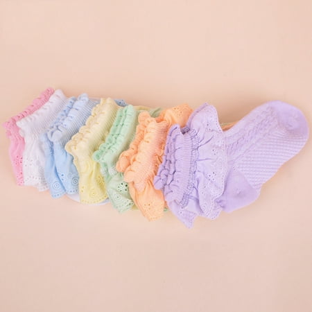 

XWQ Kids Girls Fashion Solid Color Lace Trim Breathable Mesh Short Cotton Socks