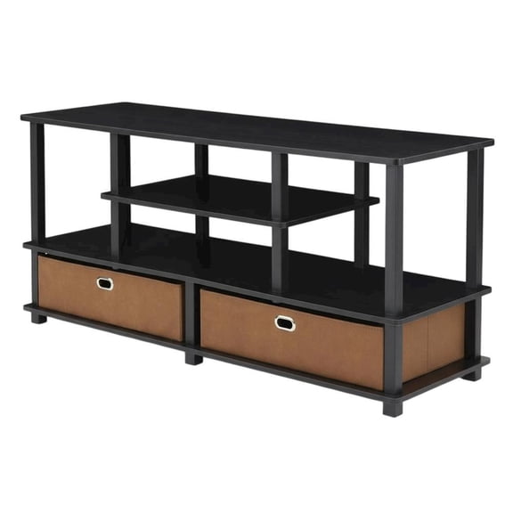 Large TV stand, up to 50-inch TV, storage bin, black composite wood