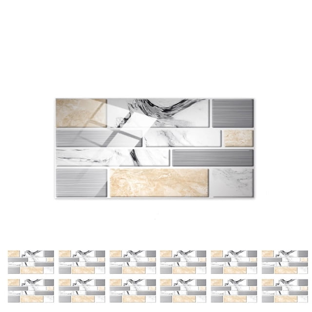 Papel pintado autoadhesivo despegable y pegable con diseño de piedra 3D, azulejos de pared de ladrillo para el hogar, baño, cocina y salpicadero, 12 paquetes