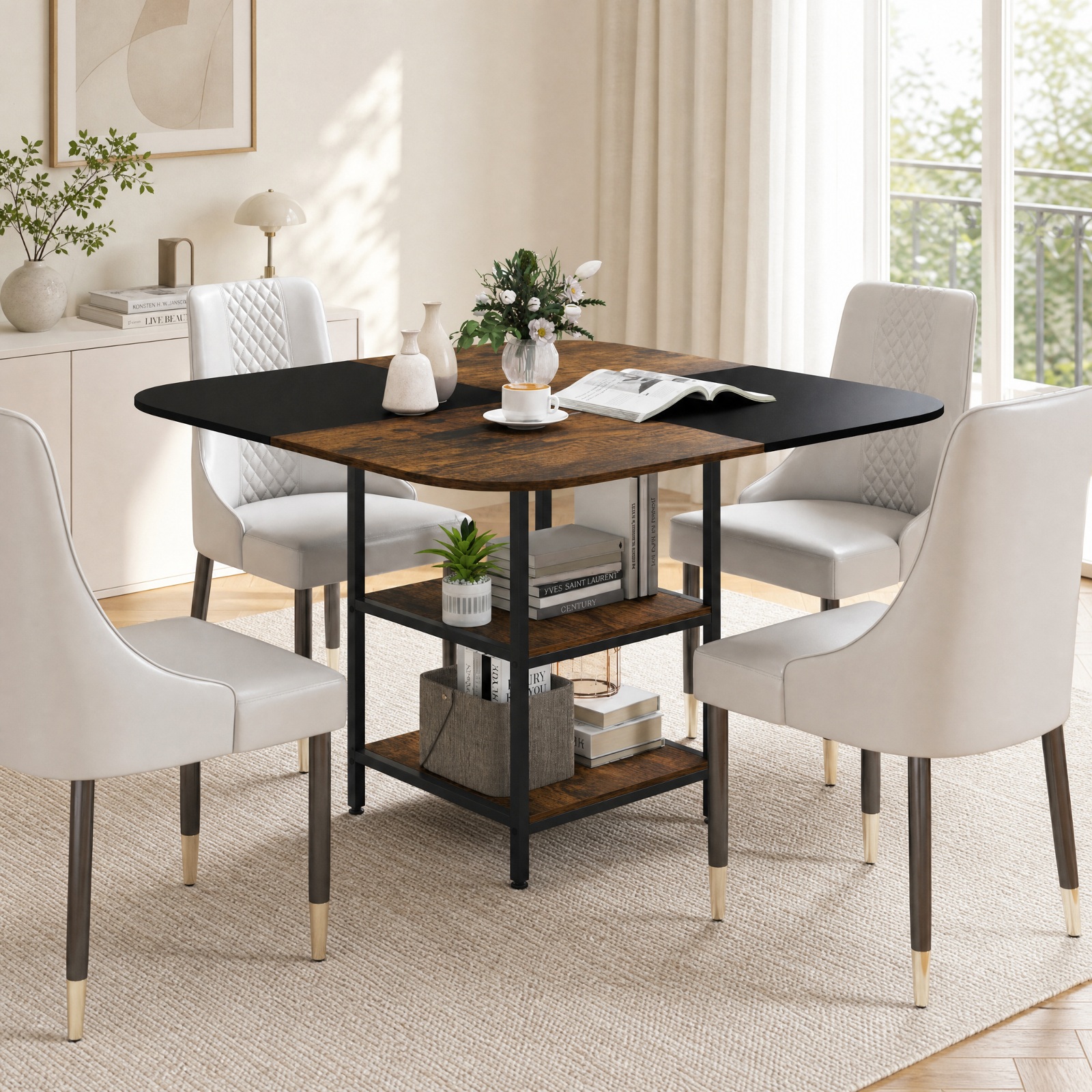 Furnibear 47.5 inch Modern Dining Table Square Kitchen Table with Mix-colored Tabletop for Kitchen Dining Room Breakfast Nook Small, Rustic Brown