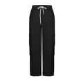 thumbnail image 4 of Cargo Pants Women Casual Drawstring High Waisted Wide Leg Pants Y2K Baggy Hiking Track Streetwear Outfits with Pockets, 4 of 5