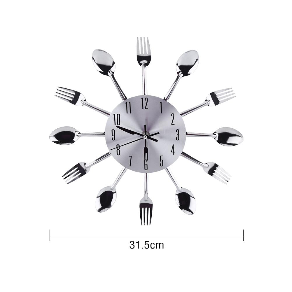 Garosa Kitchen Utensil Wall Clock,Large 3D Mirror Surface Silver Modern