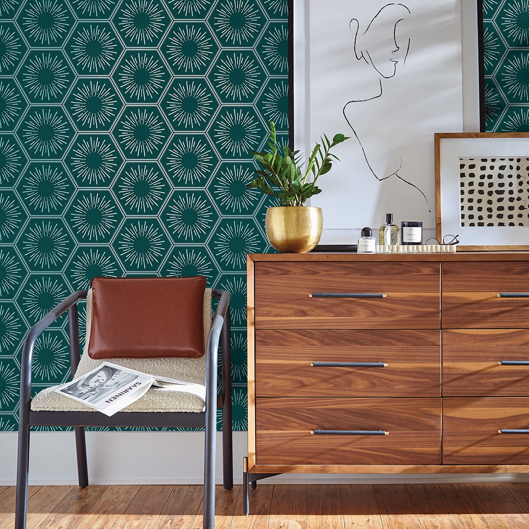 Tempaper Hello Sunshine Metallic Teal Peel and Stick Wallpaper, 20.5" x 16.5'