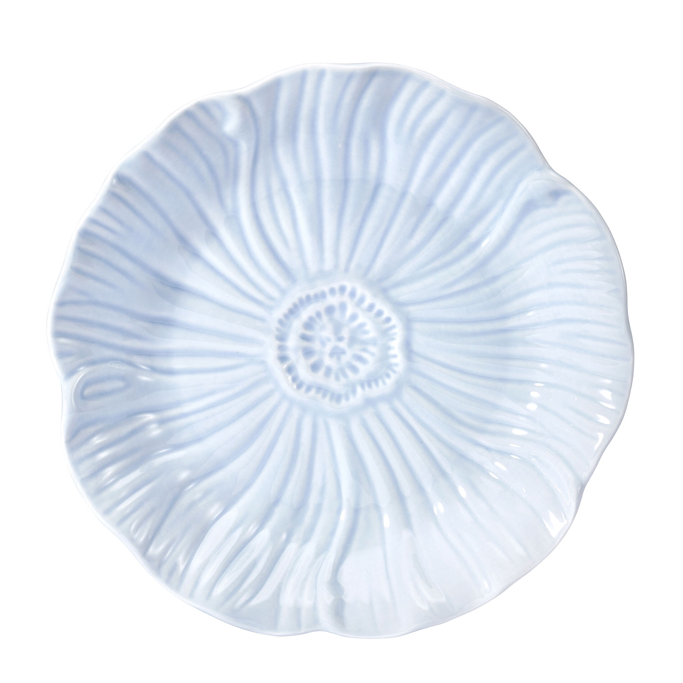 Beautiful by Drew Barrymore Embossed Flower 12 Piece Stoneware Dinnerware Set, 4 Piece Setting, Blue