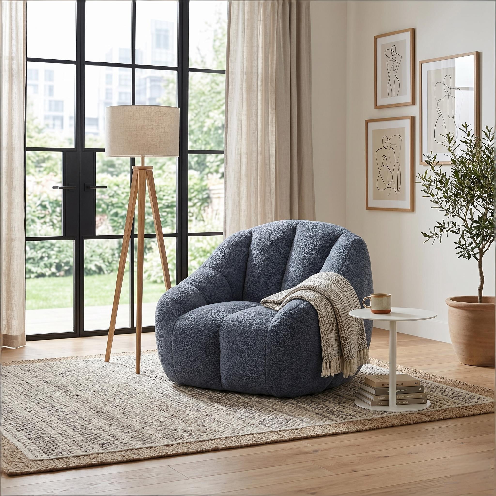 Howcool Bean Bag Chair with Filler, Memory Foam Tufted Fluffy Lazy Sofa for Living Room Dorm Apartment