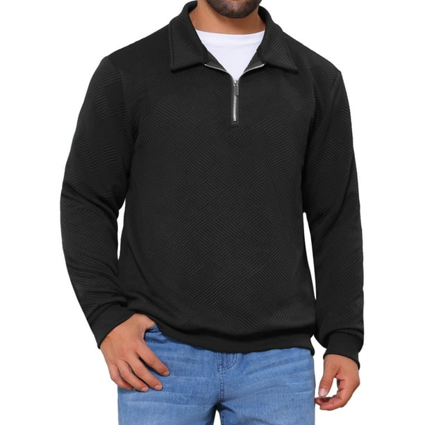 SUDADERA PULLOVER DE MANGA LARGA DE CUARTO DE CREMALLERA PARA HOMBRES INSPIRADA EN CHIC CON PATTERNES GEOMÉTRICOS TALLA L NEGRO