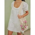 thumbnail image 2 of White Puff Sleeve Babydoll Mini Dress With Lace Trim Square Neck Flowy A-Line Sundress, 2 of 6