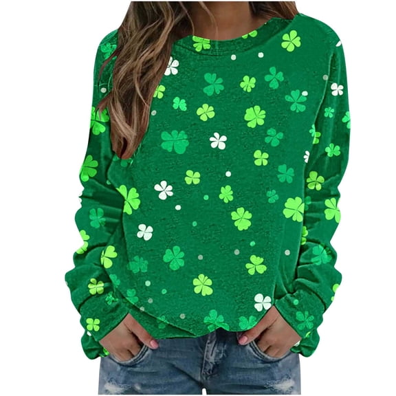 Women's St Patricks Day Plus Size Sweatshirt Long Sleeve Festival Print Color Block Crewneck Loose Casual Tops (XL, Green)
