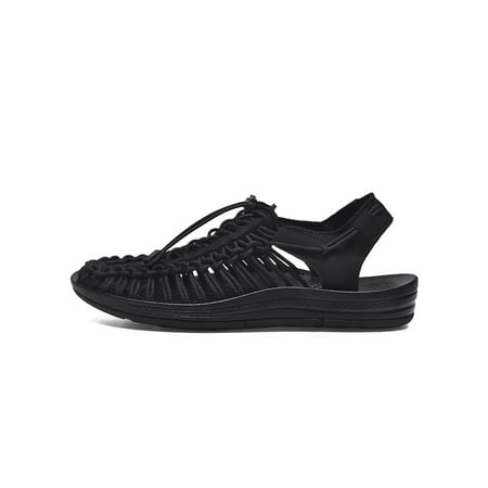 

Rockomi Womens Beach Sandal Drawstring Walking Shoe Braided Sandals Unisex Elastic Lightweight Casual Shoes Adjustable Closed Toe Black 11