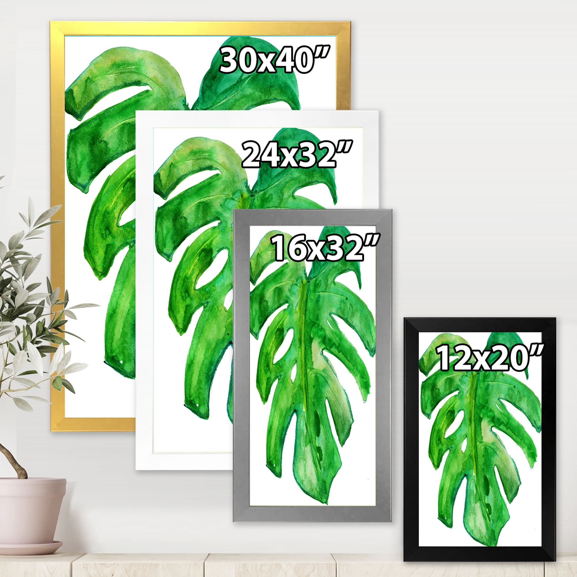 Designart 'Close Up Of Tropical Leaf Of Monstera I' Farmhouse Framed Art Print