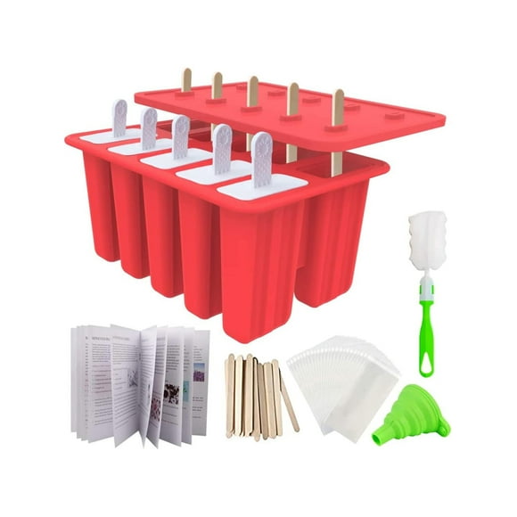 Homemade Popsicle Molds Shapes, Silicone Frozen Ice Popsicle Maker-BPA Free, with 50 Sticks, 50 Bags, 10 Reusable Sticks, Funnel and Ice Pop Recipes