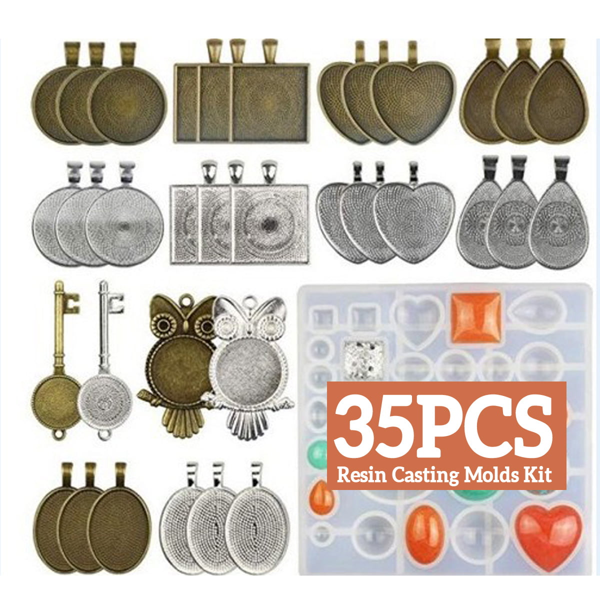 35Pcs/Set Resin Jewelry Casting Silicone Mold DIY Crafting Pendant Trays Making 