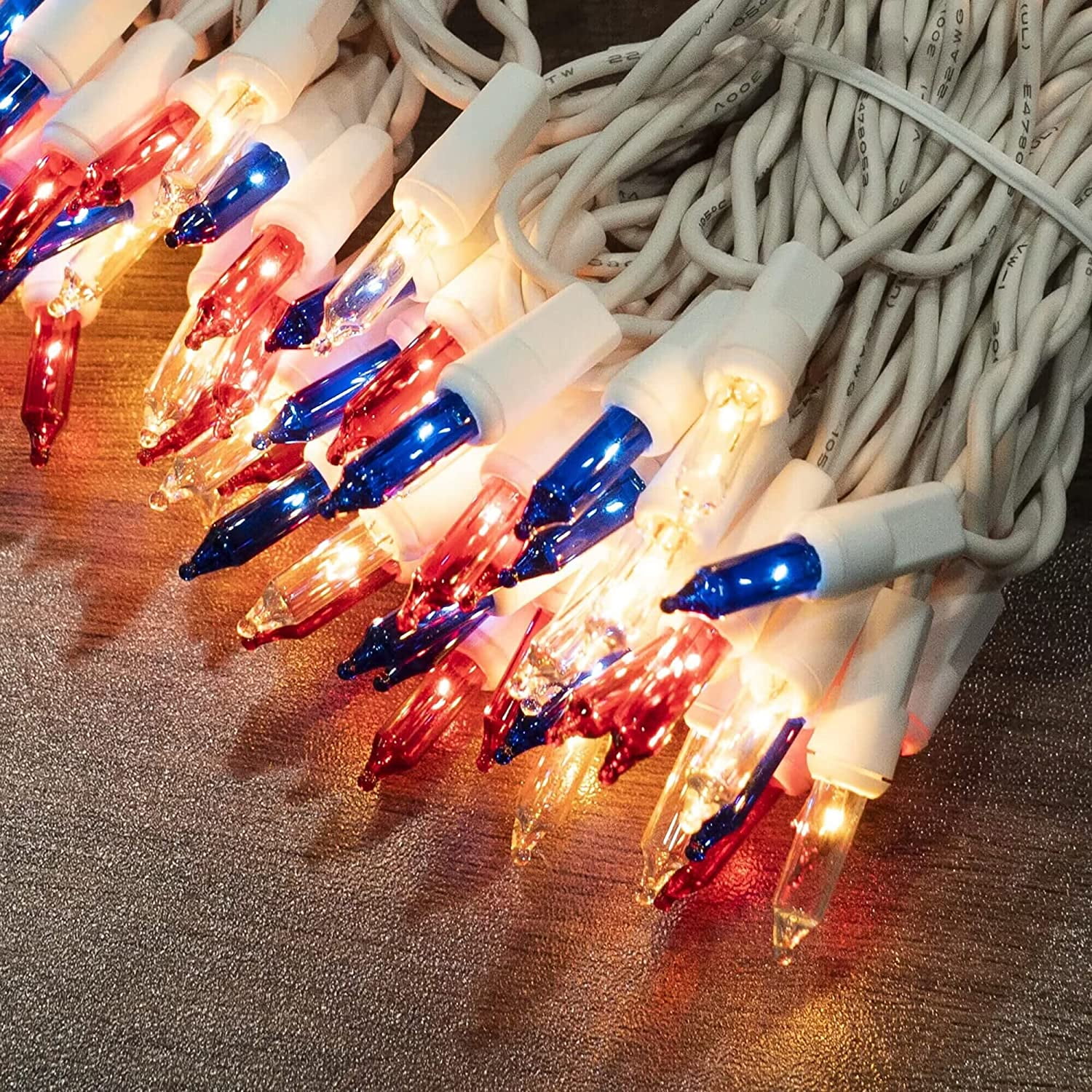 Christmas Lights, Retro Mini Christmas Tree Lights, 8 Lighting Modes. 16.4FT 50 LED Waterproof Xmas String Lights for Outdoor Indoor Home Party Yard Decorations(Red Blue and White)