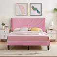 thumbnail image 2 of VECELO Full Platform Bed Frame with Upholstered Headboard, Strong Wooden Slats/No Box Spring Needed, Pink, 2 of 9