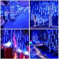 thumbnail image 4 of Solar Meteor Shower Rain Lights Outdoor, Waterproof Meteor Lights 8 Tubes 144 LED, Falling Raindrop Fairy String Lights for Tree Holiday Porch Yard Patio Roof Party Christmas Decoration ,Blue, 4 of 15