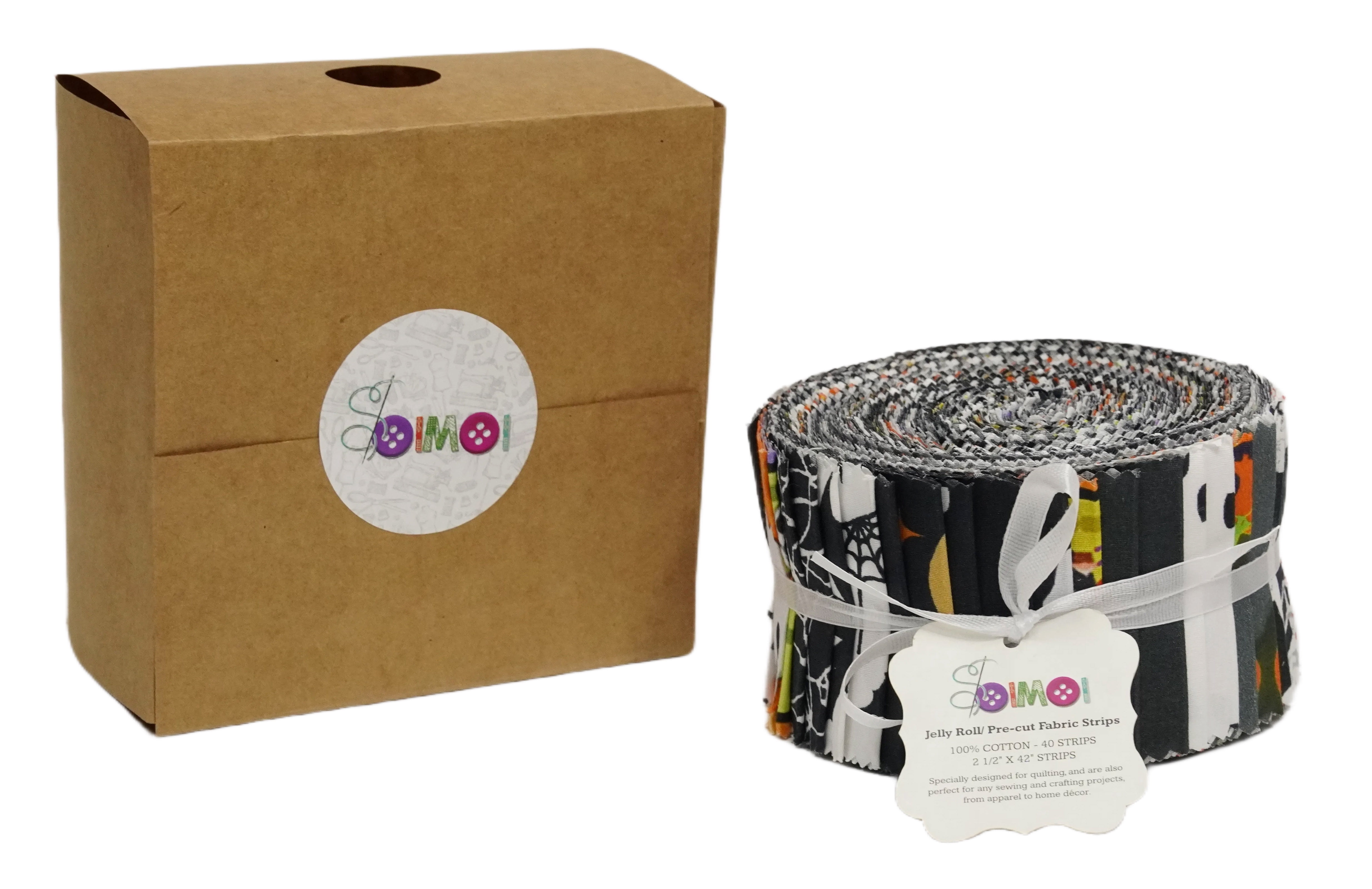 Soimoi 40Pcs Halloween Print Precut Fabrics Strips Roll Up 2.5x42inches Cotton Jelly Rolls for Quilting