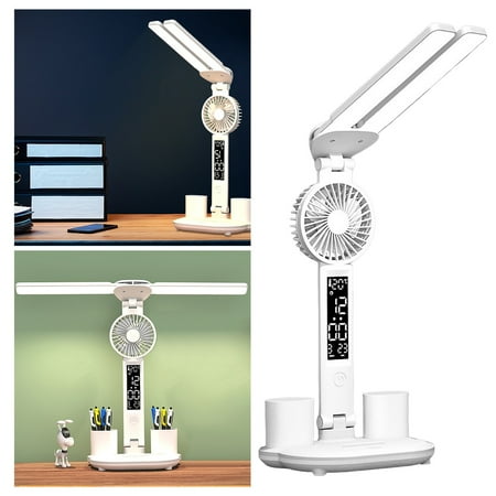 

Table Lamp LED Table Lamp With Fan USB Charging Port Adjustable Foldable Table Lamp With Clock Date Fan Pen Holder Temperature Stepless Dimming Lighting Home Office Table Home Appliances