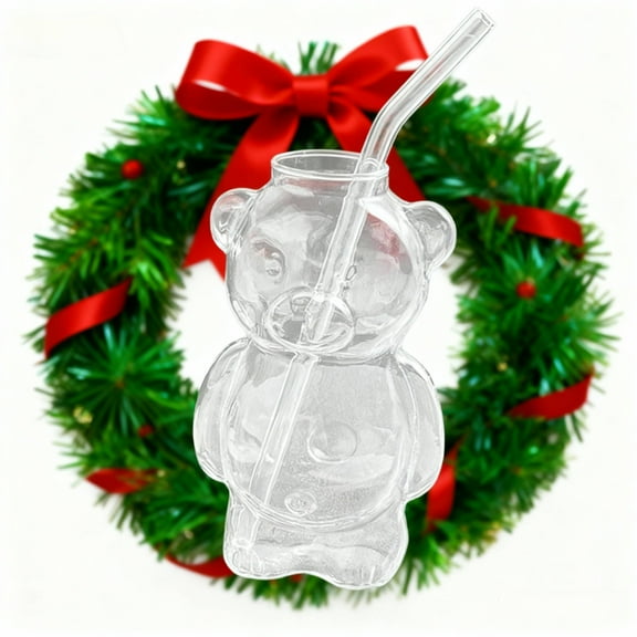 Honey Bear Cups, Squeezable Straw Cup, Honey Bear Straw Cup, Teddy Bear Glass Cup with Straw 12oz, Coffee Beer Wine Cocktail Drinks Glassware, Bear Cocktail Glass, Cocktail Wine Cup with, by UKHBMC
