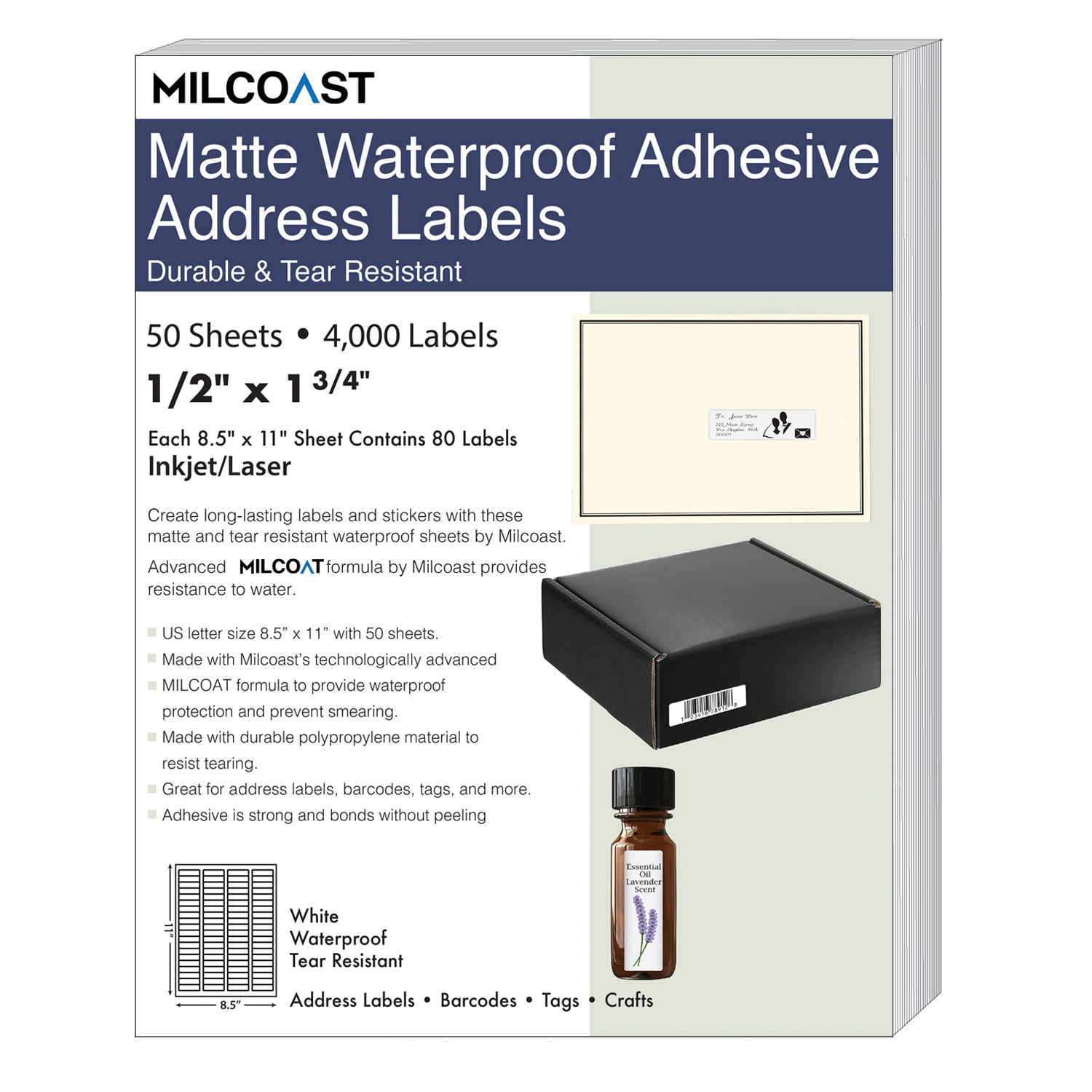 100 Label Sets 25 Sheets for Laser/Inkjet Printers Milcoast Matte Waterproof Tear Resistant White Blank Adhesive DIY Wine Bottle Labels 