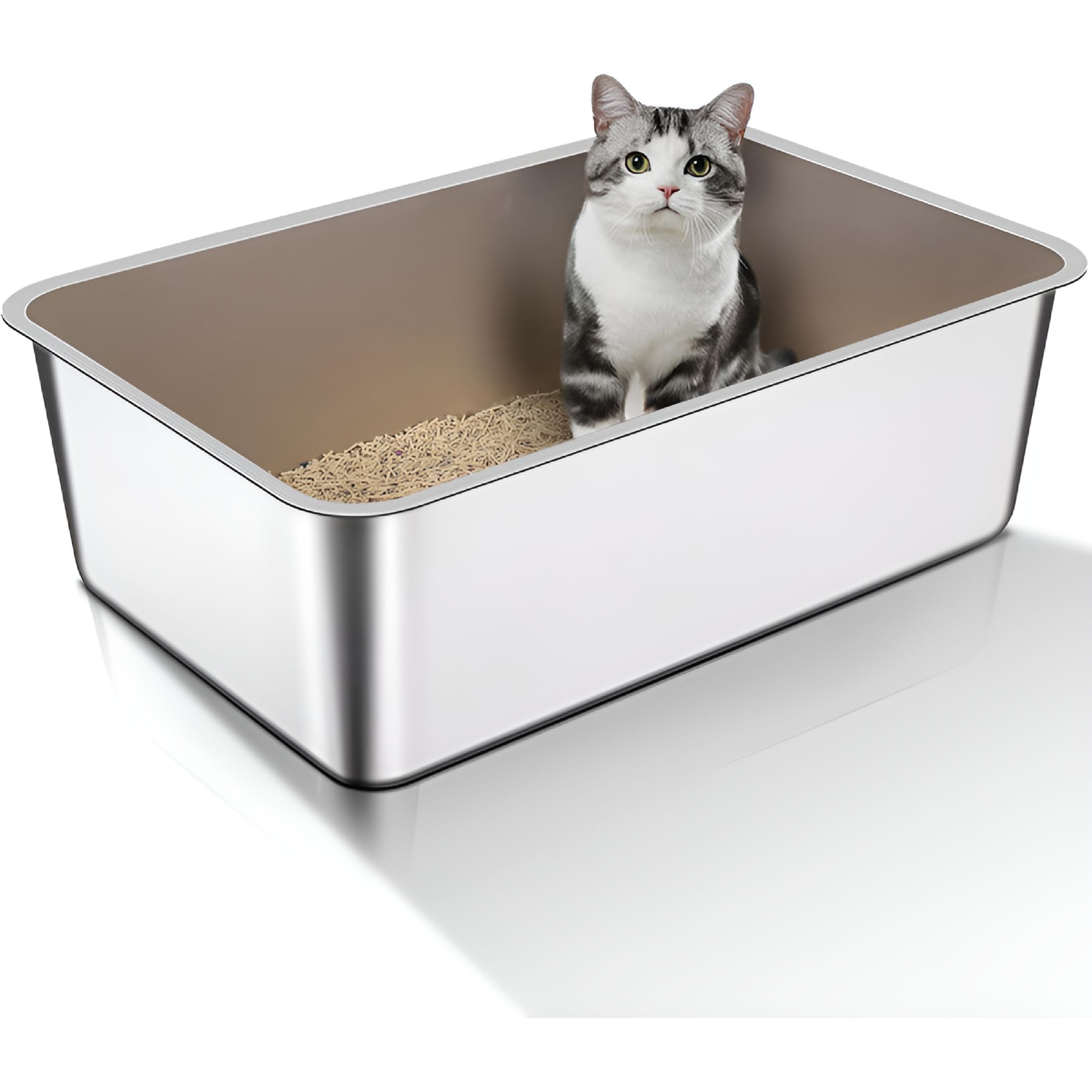 ACDANC 2 Pack - Stainless Steel Litter Box for Cat or Rabbit, High Side and Easy to Clean, Rust Proof (17.5" L x 13.6" W x 6" H)