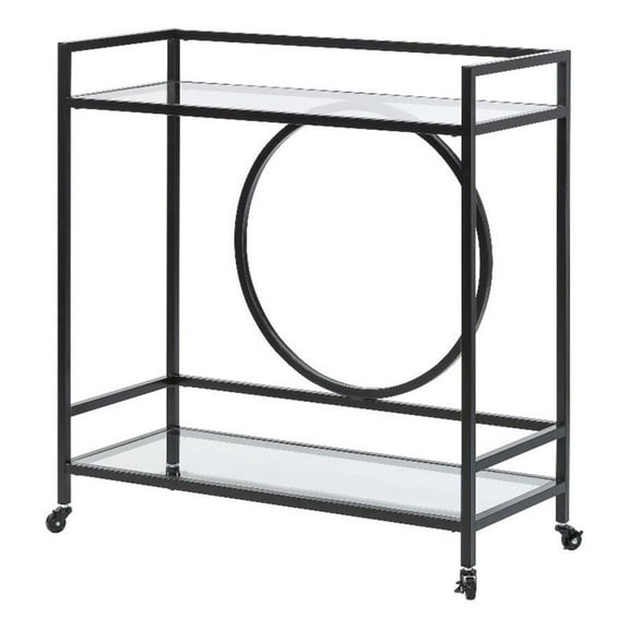 Pemberly Row Contemporary Metal / Glass Bar Cart in Black Finish