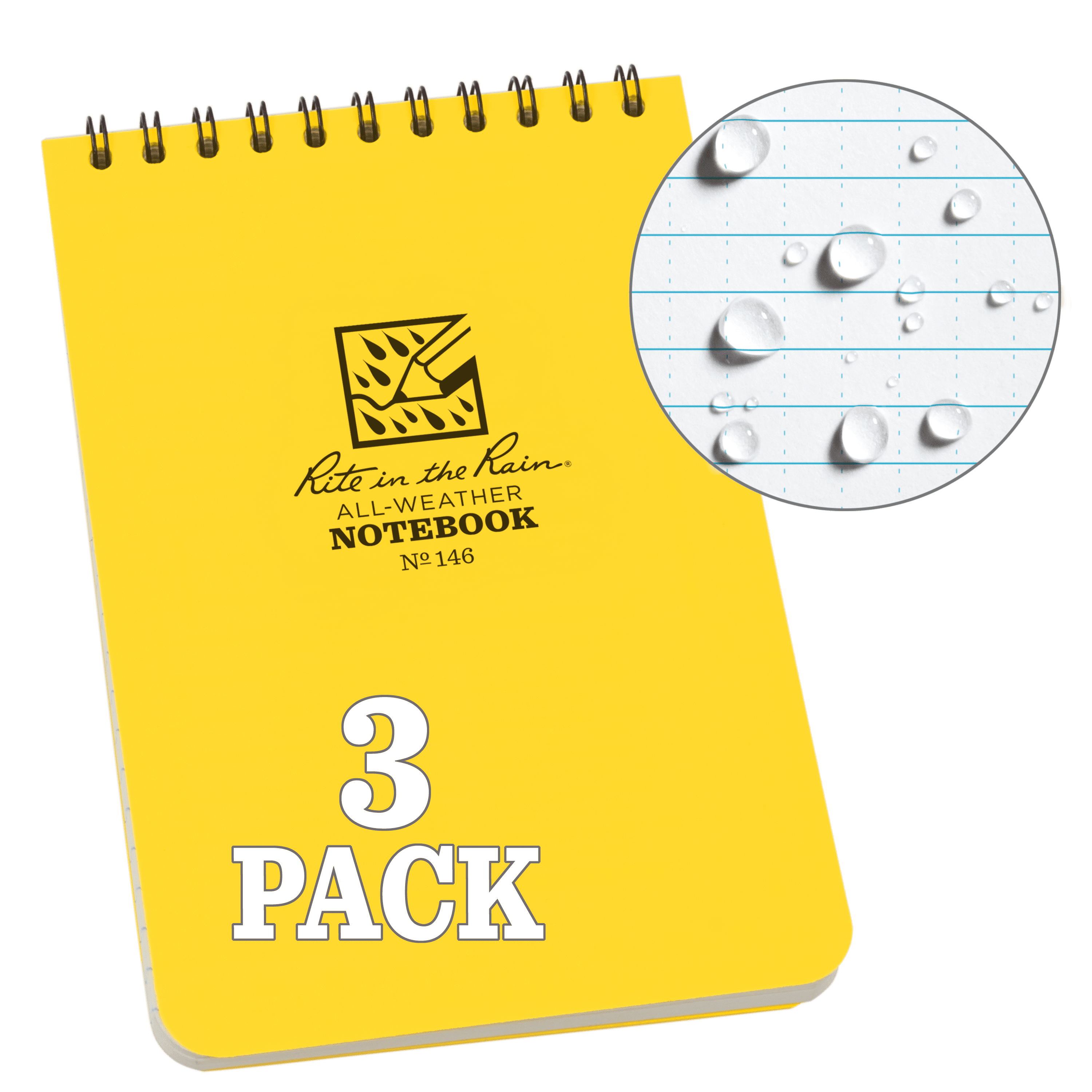 Rite in the Rain 3-Pack Waterproof Mini Notebooks Notepads Black 3 1/4" x 4 5/8" 