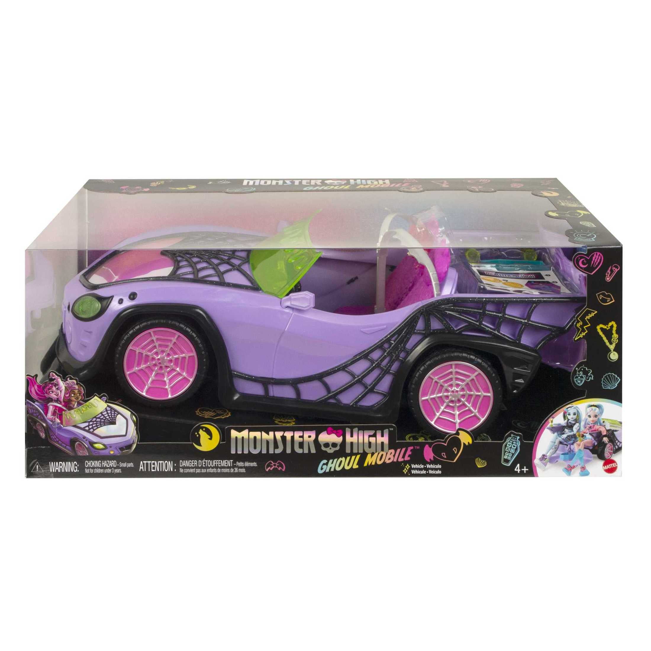 Monster High Toy Car, Ghoul Mobile with Pet and Cooler Accessories