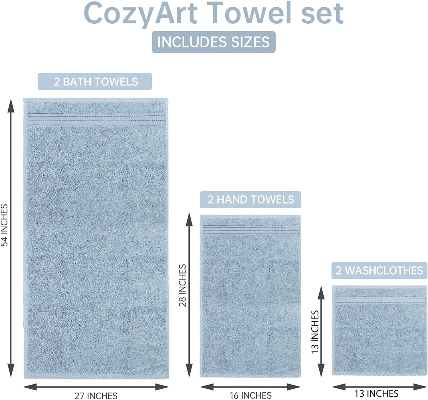 COZYART Lavender Luxury Bath Towels Set, Cotton Hotel Large Bath Towels  Bulk for Bathroom, Thick Bathroom Towels Set of 6 with 2 Bath Towels, 2  Hand