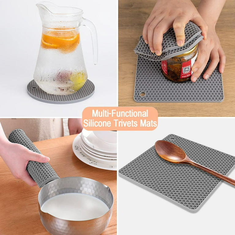 Silicone Table Mat, 4pcs , 18.5cm Honeycomb Kitchen Table Pad Multi-purpose  Hot Pads, Spoon Rest, (square-black)