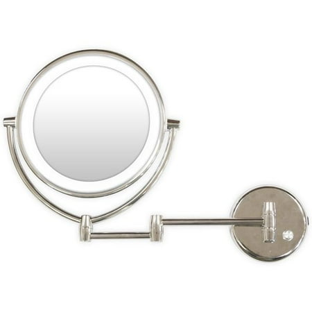Rucci Wall Mounted LED Lighted Vanity Mirror in Chrome, 7X/1X Magnifying Mirror, Rotating Makeup ...
