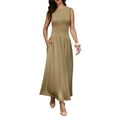 thumbnail image 2 of Midi Dresses for Women's High Waist Sleeveless Pockets Casual Work Dress XL Khaki, 2 of 6