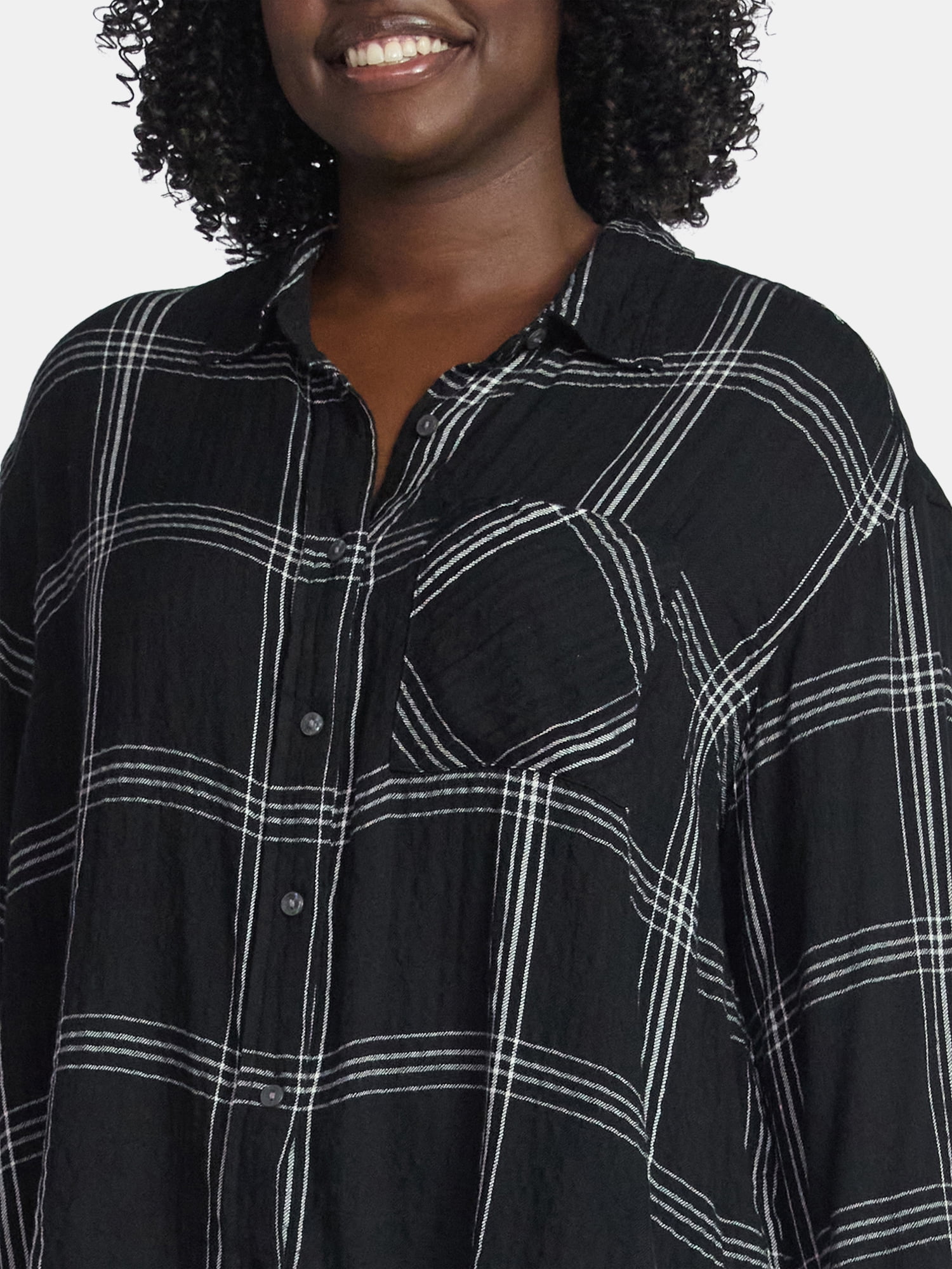 Terra & Sky Women's Plus Size Plaid Button Front Shirt, Sizes 0X-5X