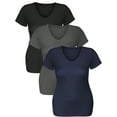 thumbnail image 2 of Essential Basic Women's Short Sleeve T Shirt V Neck Tee Value Set (3Pk, Black, Heather Charcoal, Navy, XXX-Large), 2 of 5