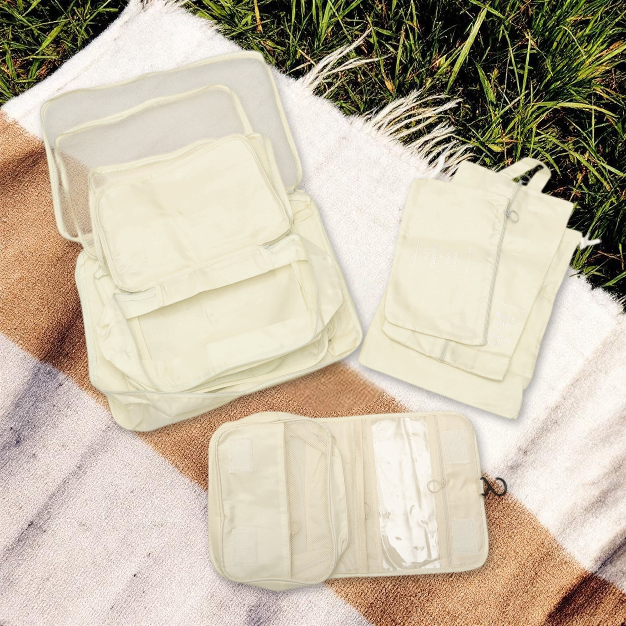 Unique Bargains 8 Pcs Portable Packing Cube Set for Luggage Beige