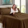 thumbnail image 4 of Clara Clark Hotel Luxury Soft Microfiber Extra Deep Pocket 7 Piece Bed Sheets Set, Fits 18"-24", Split King, Brown, 4 of 8