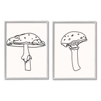 Stupell Industries Mushroom Line Doodles Botanical & Floral Painting Gray Framed Art Print Wall Art, 24 x 30, Set of 2
