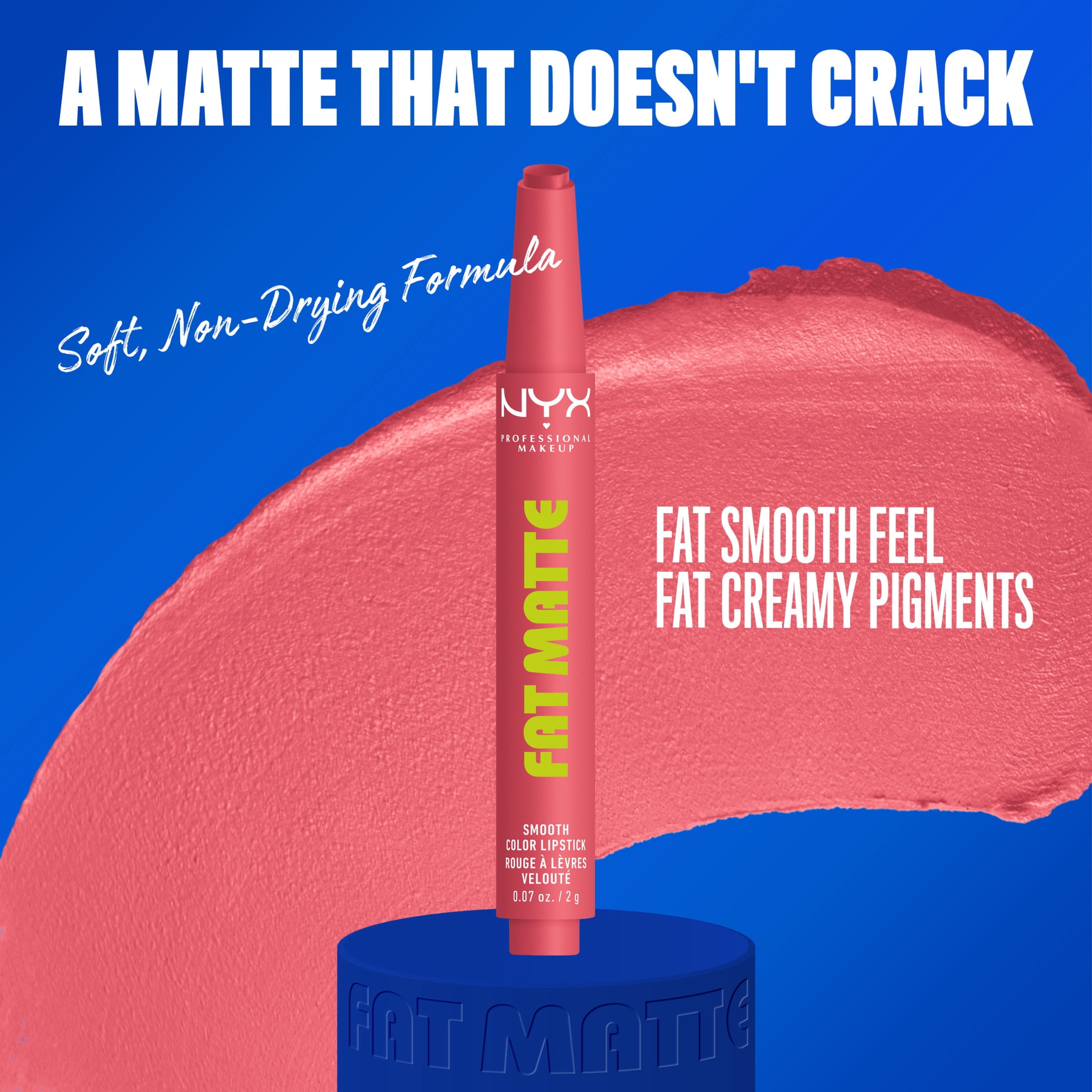 NYX Professional Makeup Fat Matte Lipstick, Smooth Color Long Lasting Lipstick, Pink Puff, 0.07 oz