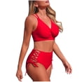 thumbnail image 2 of 2 Piece Bikini Sets for Women Built-in Padded Cups Criss Cross Twist Front High Waisted Bathing Suits Lace Up Side Tummy Control Flattering Swimwear, 2 of 8