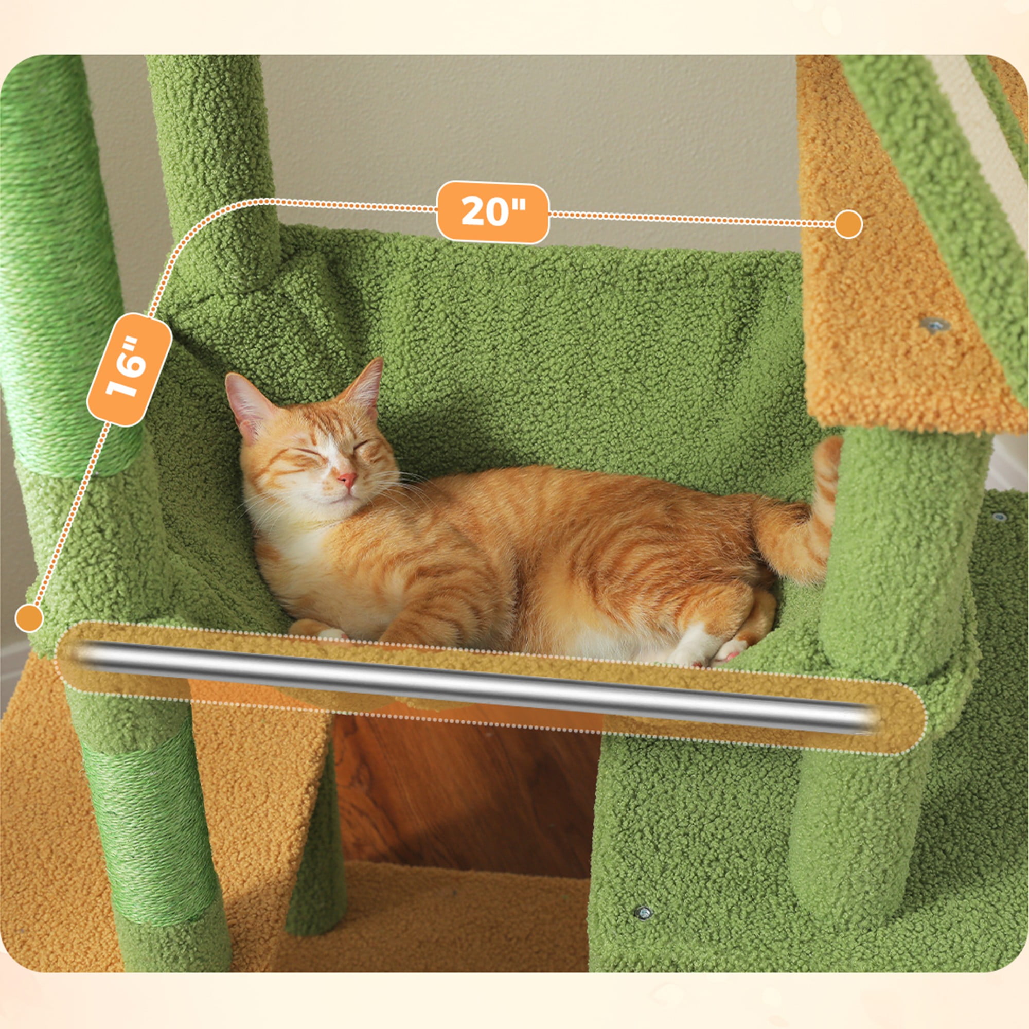 Kadyn 71" Large Cat Tree Tower for Indoor Cats, Multi-Level Cat Tree House with Padded Perches, Scratcher, Hammock, 2 Cozy Cat Condos and Scratching Posts, Green