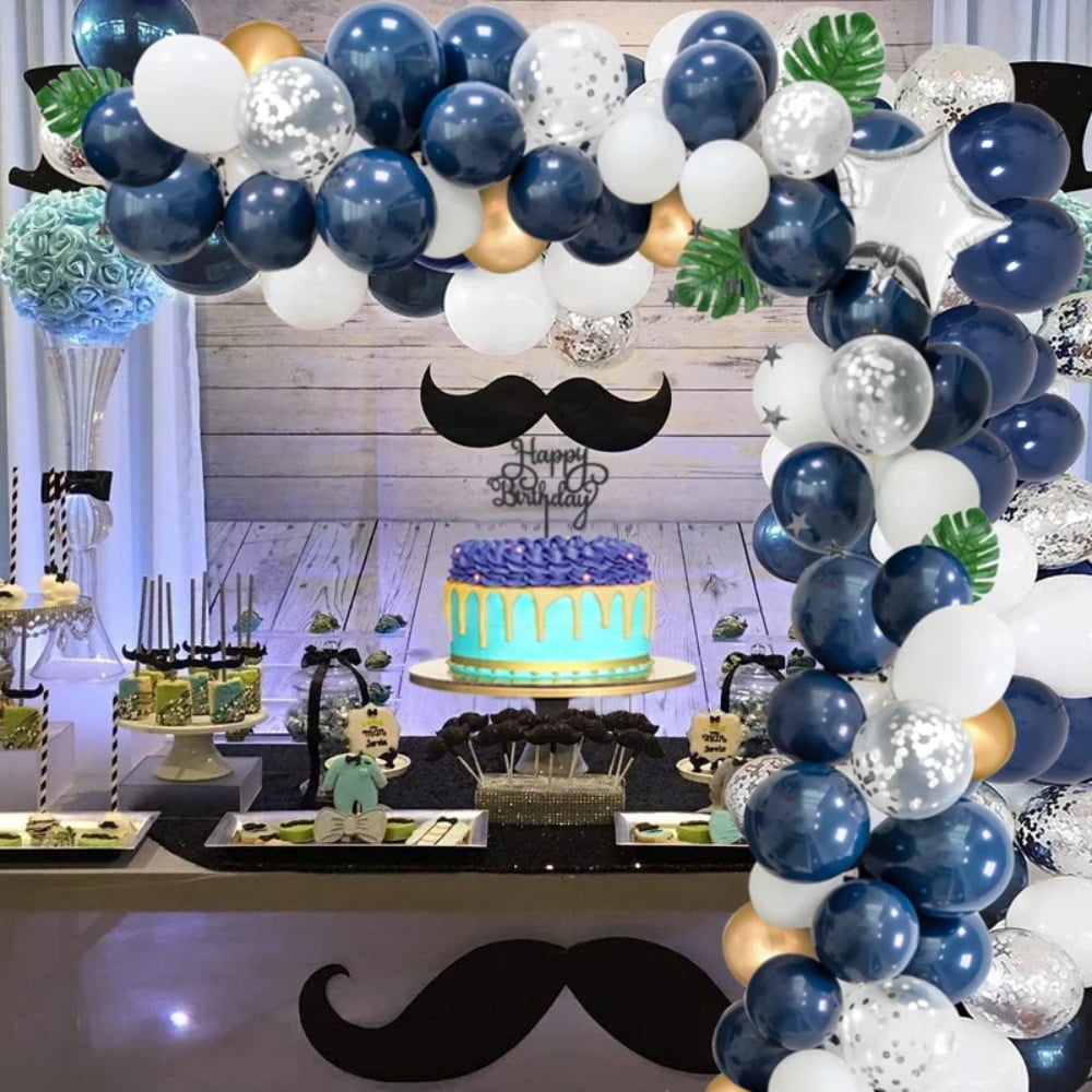 VABAMNA silver navy blue balloon arch kit, 124pcs navy blue silver white  confetti balloons garland and