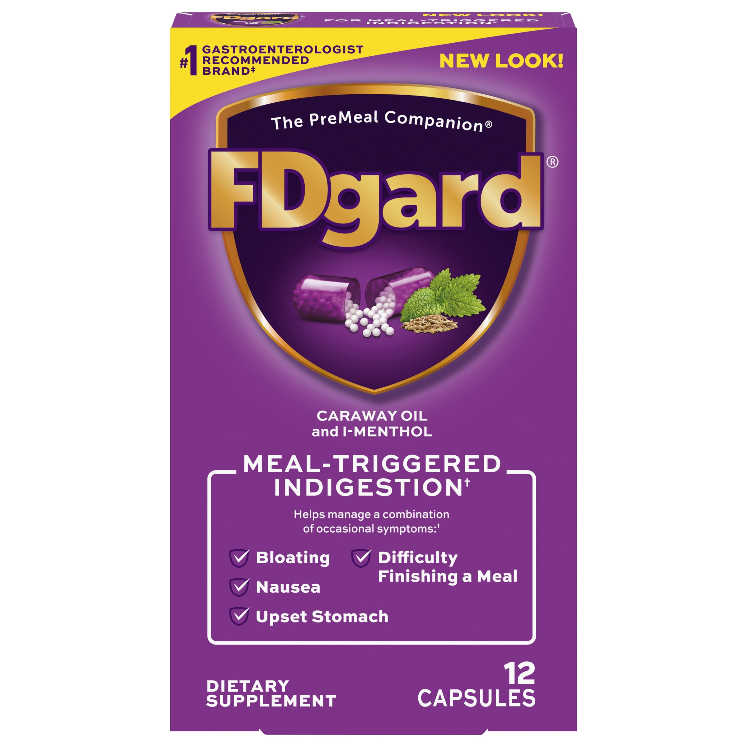 FDgard Dietary Supplement to Help Manage Meal-Triggered Indigestion, 12 Capsules