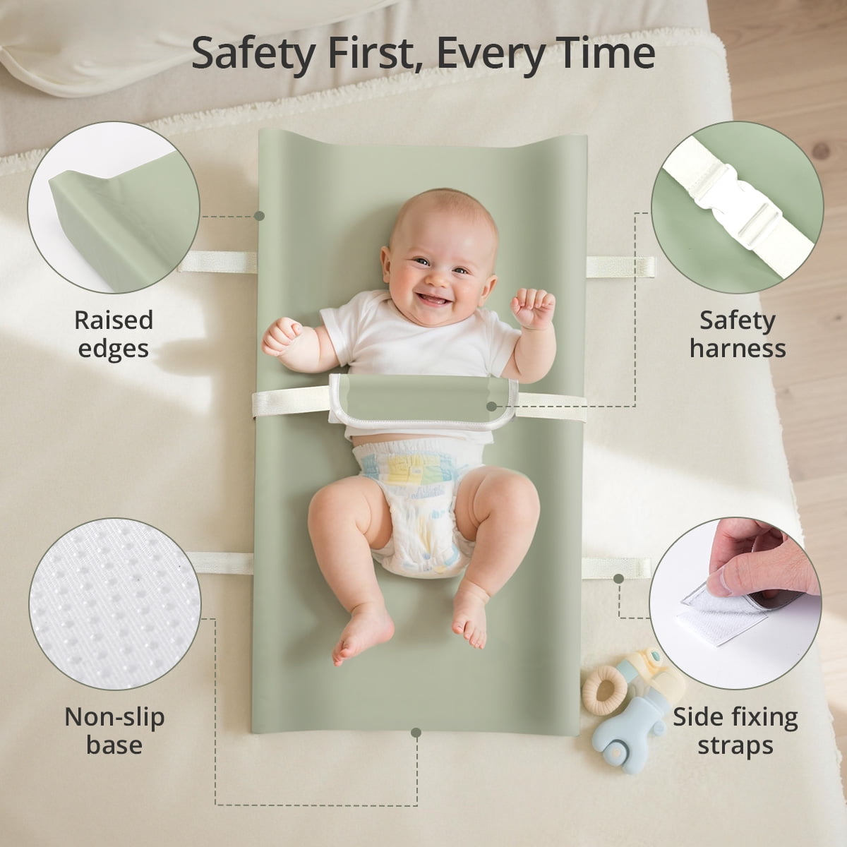 Baby Changing Pad, Caveen Wipeable Changing Table Pad with Waterproof PU Cover, Portable Baby Diaper Change Station and Dresser, Light Green