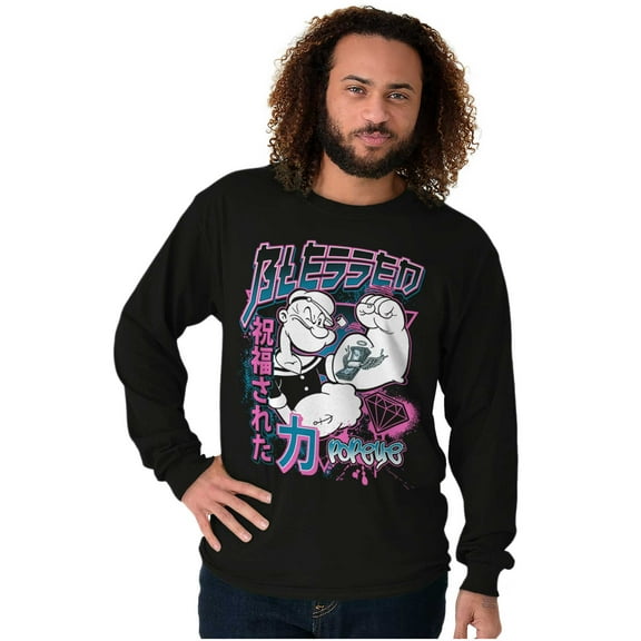 Popeye Blessed Cool Asian Inspired Men's Long Sleeve Tee T Shirt Brisco Brands S