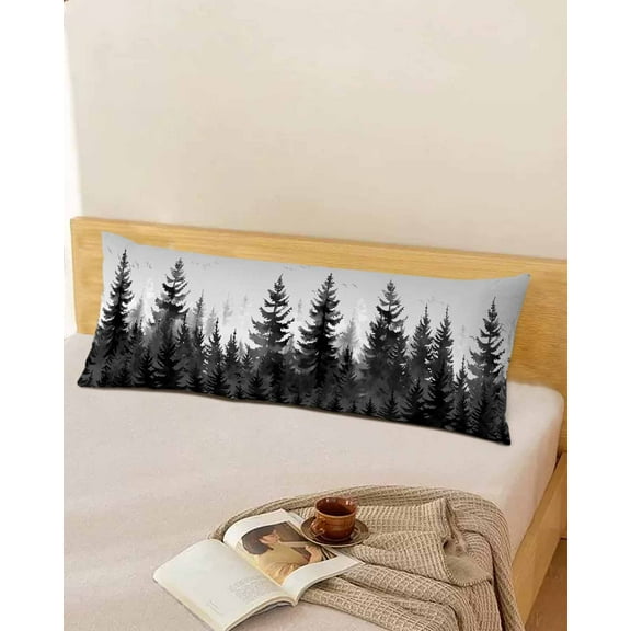 Black Mist Forest Body Pillow Cover, Pillowcase Protectors with Zipper, Breathable Decorative Throw Pillow Case Cover, Retro Country Watercolor Tree Scenery Pillow Shams for Couch Sofa 20x54Inch