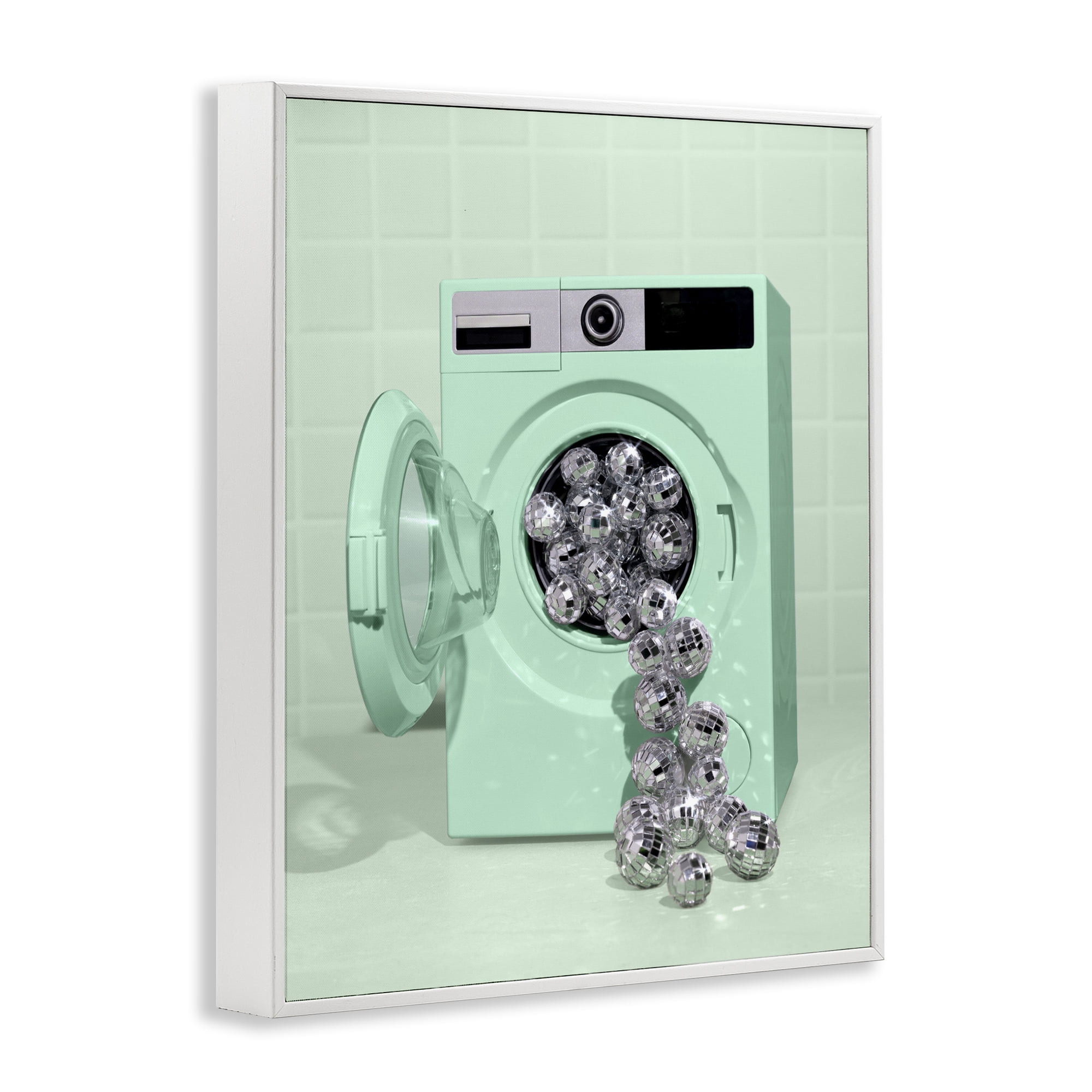Stupell Industries Disco Laundry Machine over Green White Framed Giclee Art, design by LISH Creative
