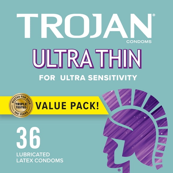 Trojan Ultra Thin   Brass Lunamax Pocket Case, Sheer Premium Lubricated Latex Condoms-36 Count