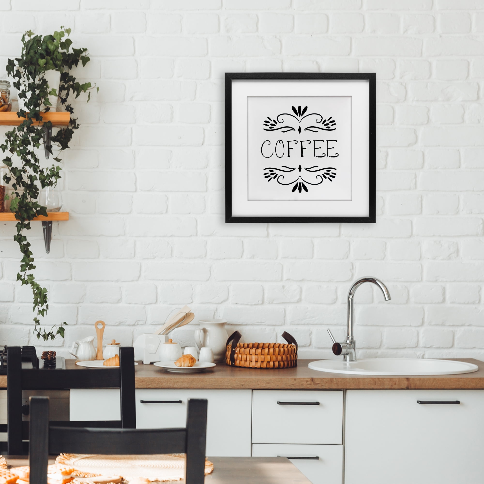 Stupell Industries Coffee with Floral Emblems Black Framed Print Under Glass, design by Lucille Price